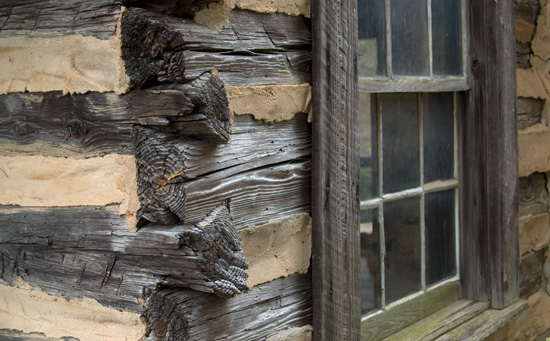 Photo of corner of cabin exterior