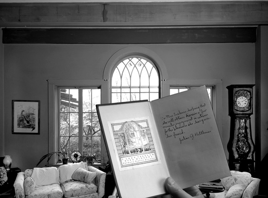 Bookplate and window inside Villa Barbara