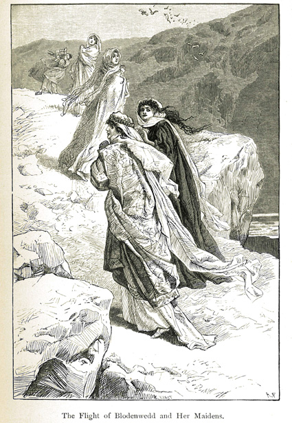 The Origin of the Owl has King Math using his wand of enchantment to create life. He transforms flowers to make lady Blodeuwedd (Flower Face, the owl’s appearance), who falls into a lake but survives. Gwydion the magician captures the woman and turns her into an owl.