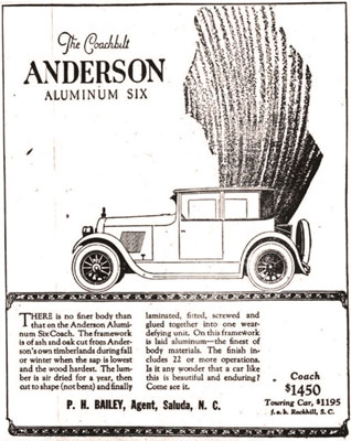 Anderson aluminum six 1923 car ad