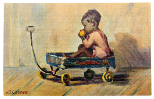 Painting of baby in a wagon
