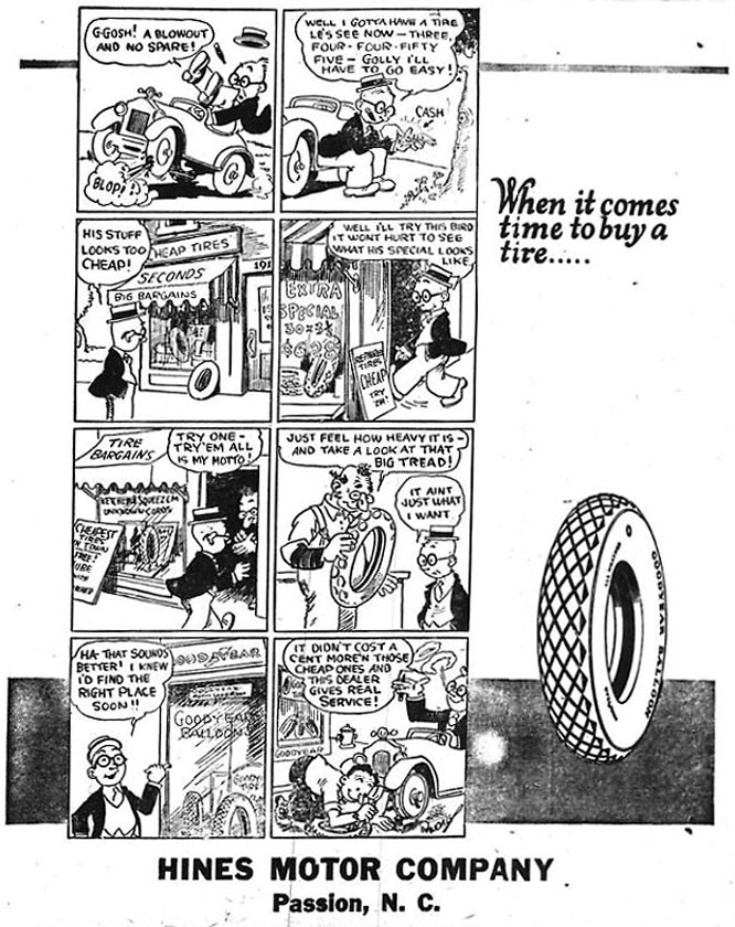 Hines motor company ad for goodyear tires
