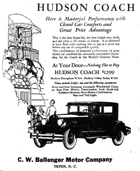 Hudson coach car ad