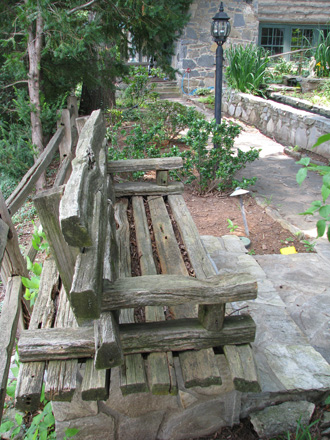 Wooden bench outside Rock House