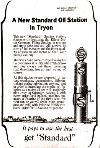 Tryon filling station 1923 ad