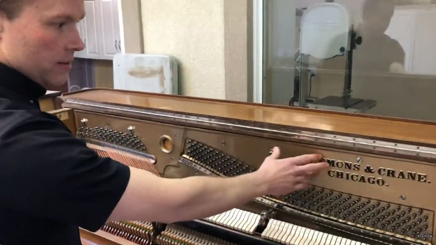 Restored Clemons and Crane piano and the restorer