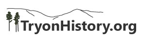 TryonHistory.org written out with outline of Lake Lanier mountains and a few pine trees in the background